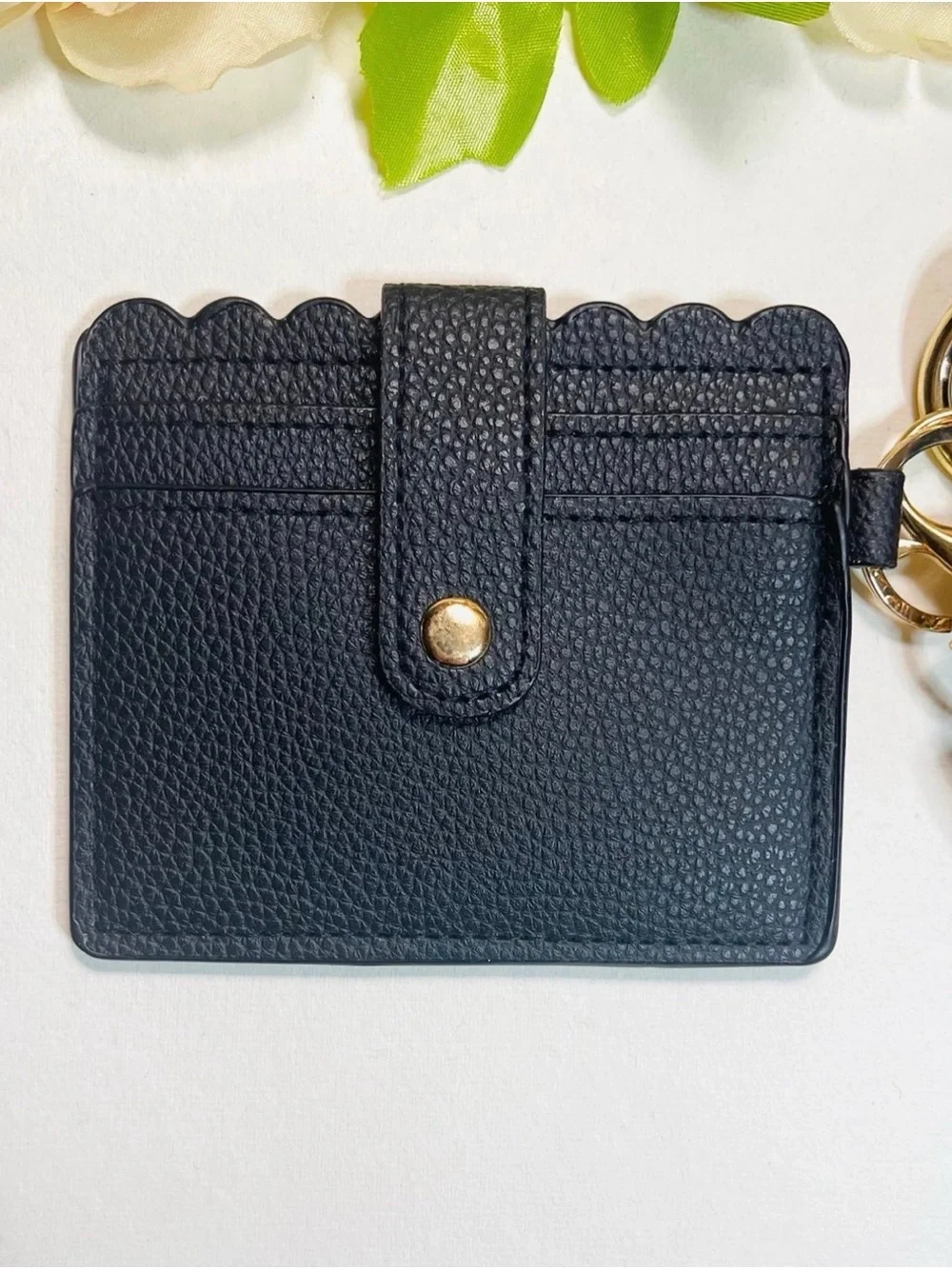 Black card wallet silicone Beaded wristlet